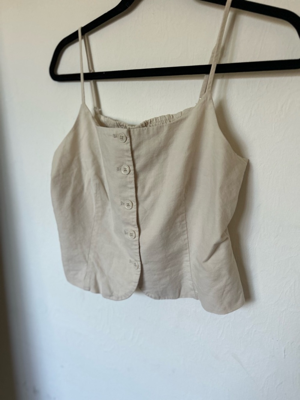 A NEW DAY cotton rayon Beige Button-Front Spaghetti Strap Women's Top